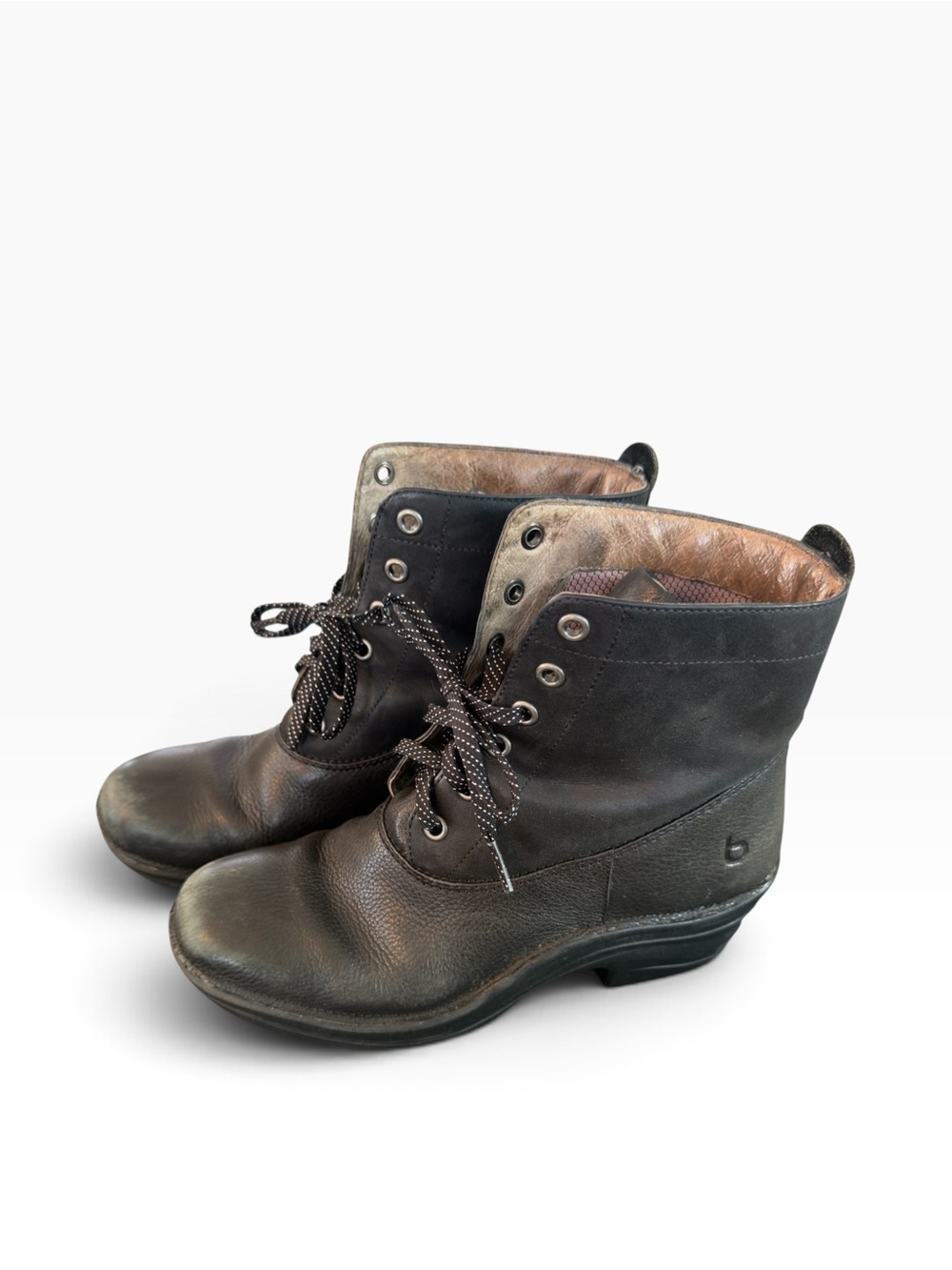 Born Brownish Grey Leather Lace-Up Women's Ankle Boots W 8